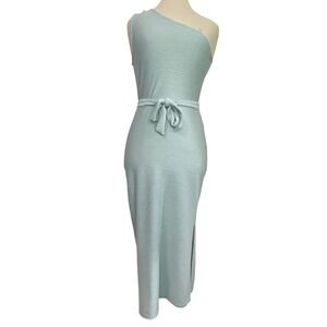 SUGAR + LIPS Light Blue One Shoulder Ribbed Midi Dress Tie Waist Size Small NWT